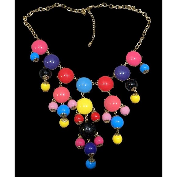 Bold Bright Y2K Rainbow Bubble Bib Necklace - Picture 1 of 6